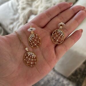 Swarovski Precisely Spider's Web Pendant Necklace and Earrings in Rose-Gold